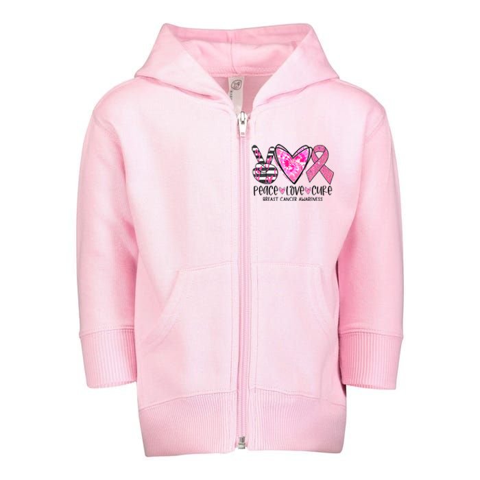 Peace Love Cure Breast Cancer Awareness Pink Ribbon Tie Dye Toddler Zip Fleece Hoodie