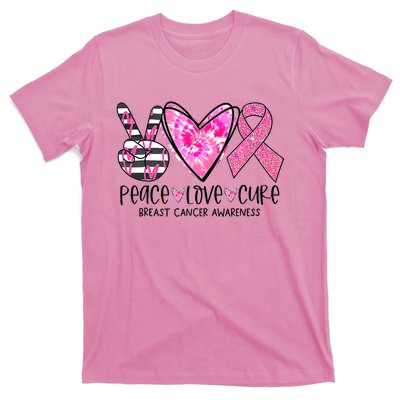 Peace Love Cure Breast Cancer Awareness Pink Ribbon Tie Dye T-Shirt