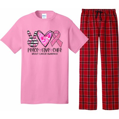 Peace Love Cure Breast Cancer Awareness Pink Ribbon Tie Dye Pajama Set