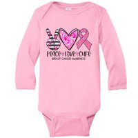 Peace Love Cure Breast Cancer Awareness Pink Ribbon Tie Dye Baby Long Sleeve Bodysuit