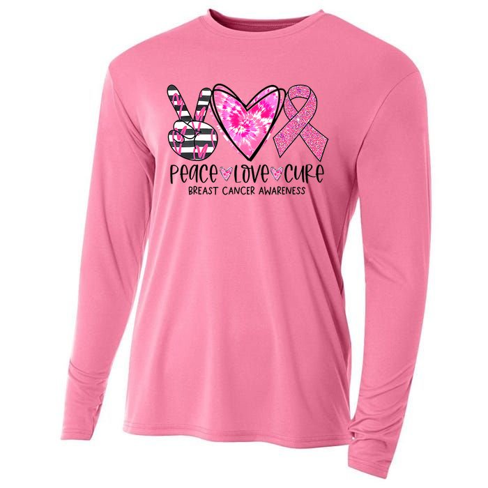 Peace Love Cure Breast Cancer Awareness Pink Ribbon Tie Dye Cooling Performance Long Sleeve Crew