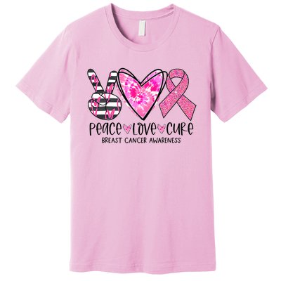 Peace Love Cure Breast Cancer Awareness Pink Ribbon Tie Dye Premium T-Shirt