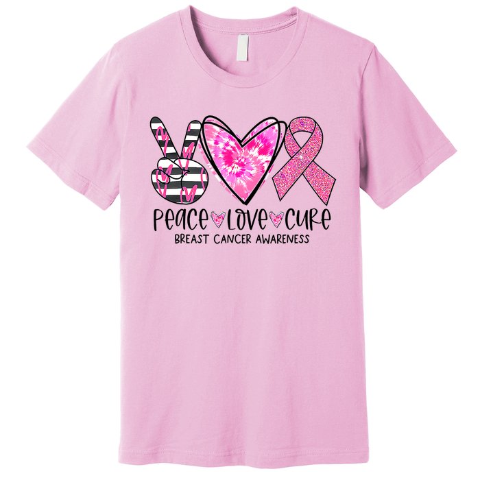 Peace Love Cure Breast Cancer Awareness Pink Ribbon Tie Dye Premium T-Shirt