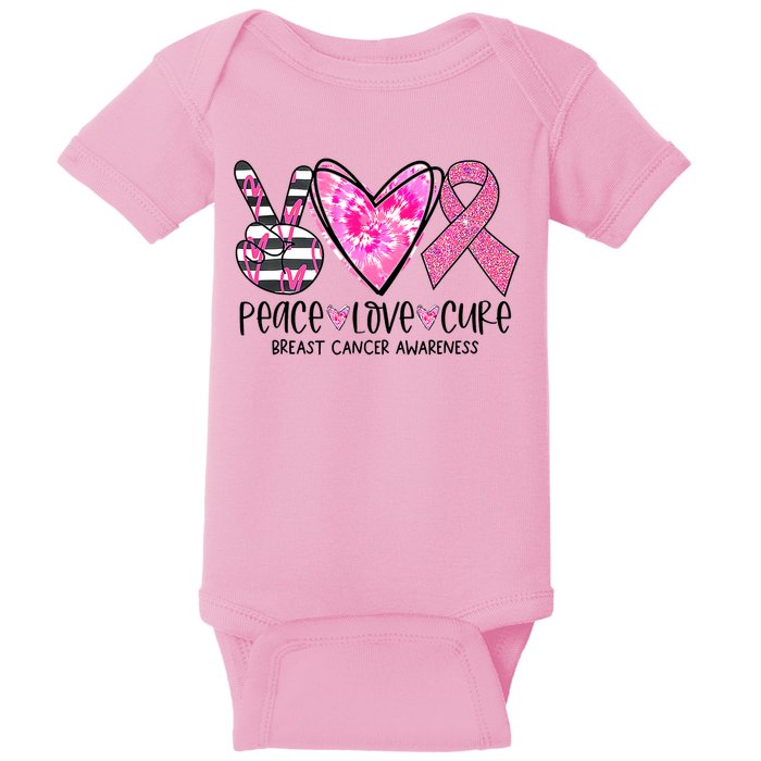 Peace Love Cure Breast Cancer Awareness Pink Ribbon Tie Dye Baby Bodysuit