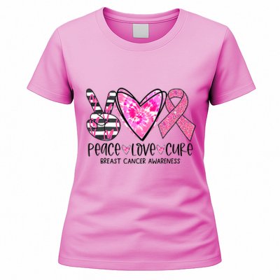 Peace Love Cure Breast Cancer Awareness Pink Ribbon Tie Dye Women's T-Shirt