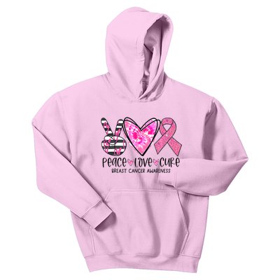 Peace Love Cure Breast Cancer Awareness Pink Ribbon Tie Dye Kids Hoodie