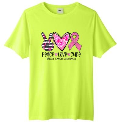 Peace Love Cure Breast Cancer Awareness Pink Ribbon Tie Dye Tall Fusion ChromaSoft Performance T-Shirt