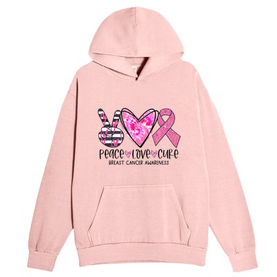 Peace Love Cure Breast Cancer Awareness Pink Ribbon Tie Dye Urban Pullover Hoodie