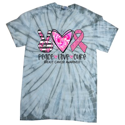 Peace Love Cure Breast Cancer Awareness Pink Ribbon Tie Dye Tie-Dye T-Shirt