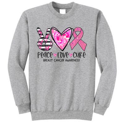 Peace Love Cure Breast Cancer Awareness Pink Ribbon Tie Dye Sweatshirt