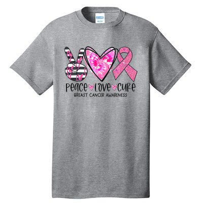 Peace Love Cure Breast Cancer Awareness Pink Ribbon Tie Dye Tall T-Shirt