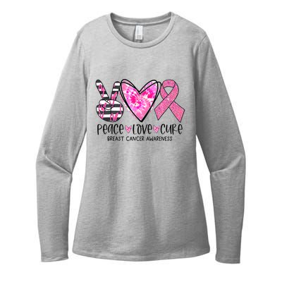 Peace Love Cure Breast Cancer Awareness Pink Ribbon Tie Dye Womens CVC Long Sleeve Shirt