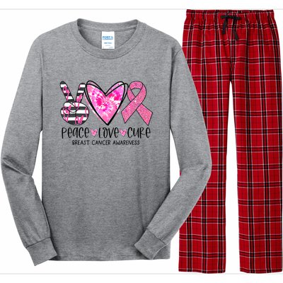 Peace Love Cure Breast Cancer Awareness Pink Ribbon Tie Dye Long Sleeve Pajama Set