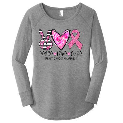 Peace Love Cure Breast Cancer Awareness Pink Ribbon Tie Dye Women's Perfect Tri Tunic Long Sleeve Shirt