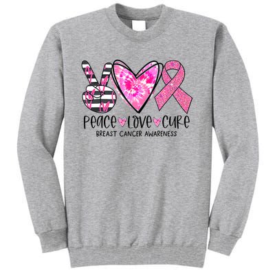 Peace Love Cure Breast Cancer Awareness Pink Ribbon Tie Dye Tall Sweatshirt