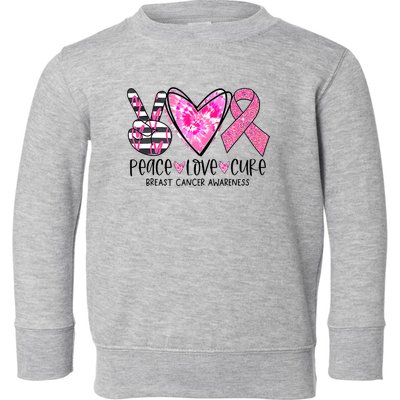 Peace Love Cure Breast Cancer Awareness Pink Ribbon Tie Dye Toddler Sweatshirt