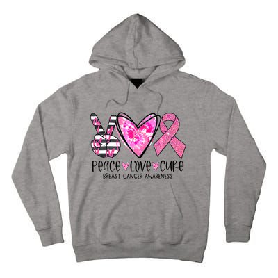 Peace Love Cure Breast Cancer Awareness Pink Ribbon Tie Dye Tall Hoodie