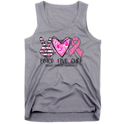 Peace Love Cure Breast Cancer Awareness Pink Ribbon Tie Dye Tank Top