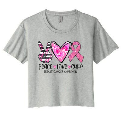 Peace Love Cure Breast Cancer Awareness Pink Ribbon Tie Dye Women's Crop Top Tee