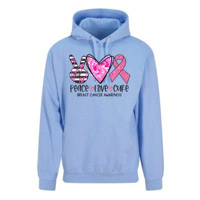 Peace Love Cure Breast Cancer Awareness Pink Ribbon Tie Dye Unisex Surf Hoodie