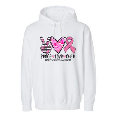 Peace Love Cure Breast Cancer Awareness Pink Ribbon Tie Dye Garment-Dyed Fleece Hoodie