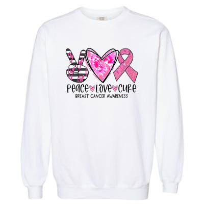 Peace Love Cure Breast Cancer Awareness Pink Ribbon Tie Dye Garment-Dyed Sweatshirt