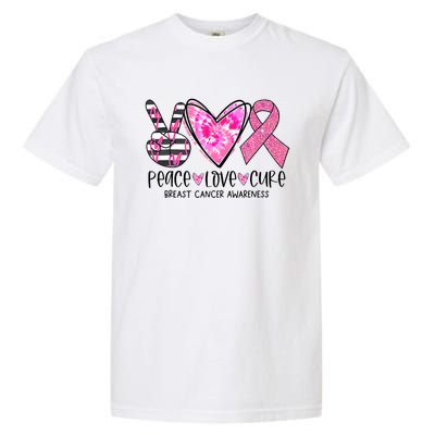 Peace Love Cure Breast Cancer Awareness Pink Ribbon Tie Dye Garment-Dyed Heavyweight T-Shirt