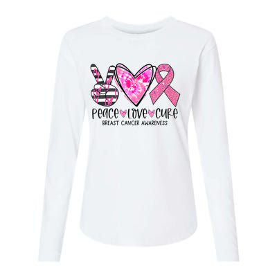 Peace Love Cure Breast Cancer Awareness Pink Ribbon Tie Dye Womens Cotton Relaxed Long Sleeve T-Shirt