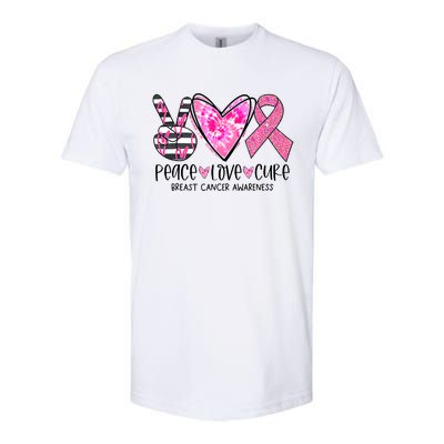 Peace Love Cure Breast Cancer Awareness Pink Ribbon Tie Dye Softstyle CVC T-Shirt