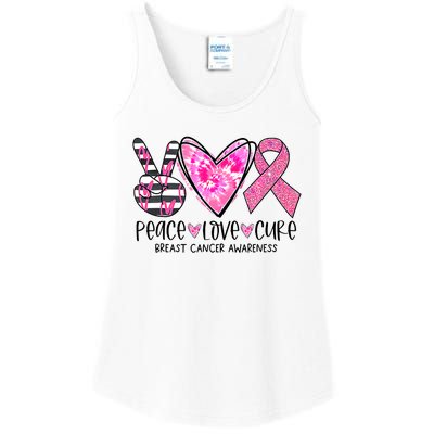 Peace Love Cure Breast Cancer Awareness Pink Ribbon Tie Dye Ladies Essential Tank