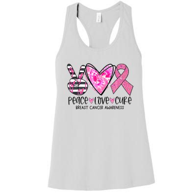 Peace Love Cure Breast Cancer Awareness Pink Ribbon Tie Dye Women's Racerback Tank