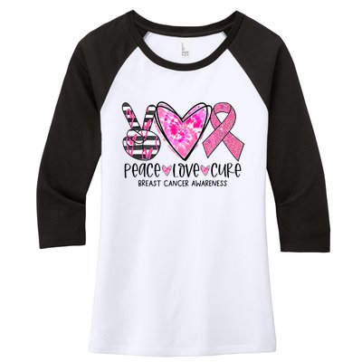 Peace Love Cure Breast Cancer Awareness Pink Ribbon Tie Dye Women's Tri-Blend 3/4-Sleeve Raglan Shirt