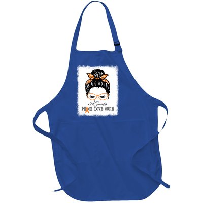 Peace Love Cure Cousin Messy Bun Multiple Sclerosis Gift Full-Length Apron With Pockets