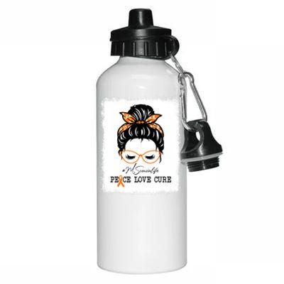 Peace Love Cure Cousin Messy Bun Multiple Sclerosis Gift Aluminum Water Bottle