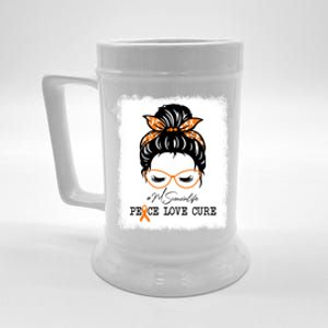 Peace Love Cure Cousin Messy Bun Multiple Sclerosis Gift Beer Stein