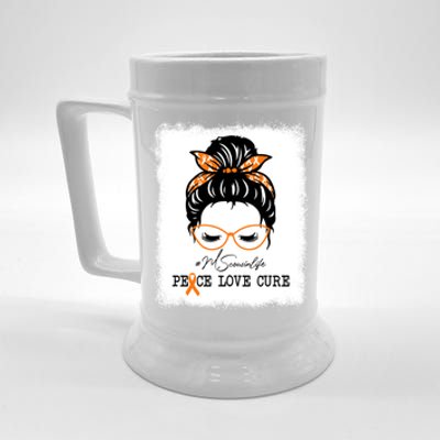 Peace Love Cure Cousin Messy Bun Multiple Sclerosis Gift Beer Stein