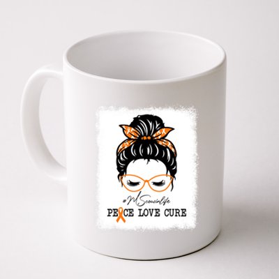 Peace Love Cure Cousin Messy Bun Multiple Sclerosis Gift Coffee Mug