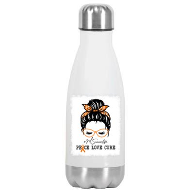 Peace Love Cure Cousin Messy Bun Multiple Sclerosis Gift Stainless Steel Insulated Water Bottle