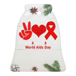 Peace Love Cure Red Ribbon Survivor Week Ceramic Bell Ornament