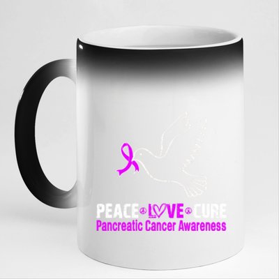 Peace Love Cure Pancreatic Cancer Awareness Gift 11oz Black Color Changing Mug