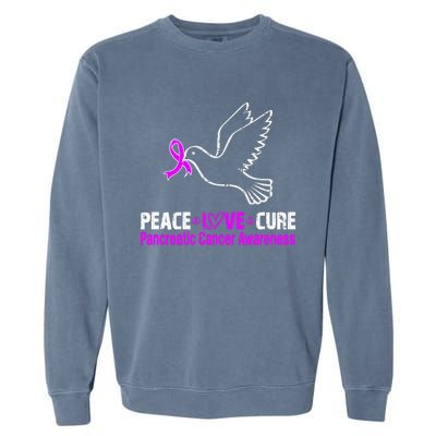 Peace Love Cure Pancreatic Cancer Awareness Gift Garment-Dyed Sweatshirt