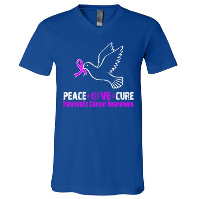 Peace Love Cure Pancreatic Cancer Awareness Gift V-Neck T-Shirt