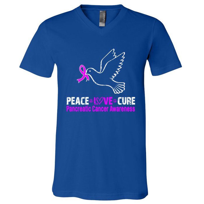 Peace Love Cure Pancreatic Cancer Awareness Gift V-Neck T-Shirt