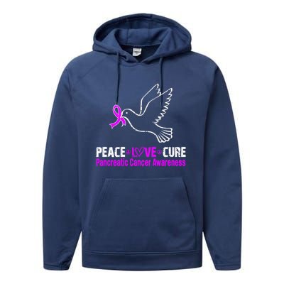 Peace Love Cure Pancreatic Cancer Awareness Gift Performance Fleece Hoodie