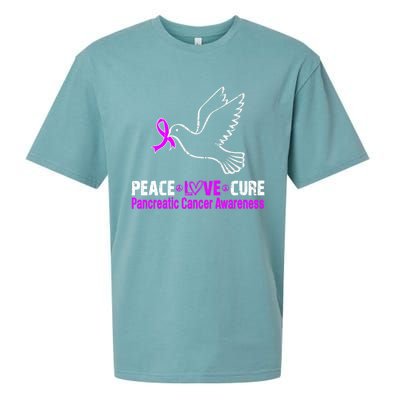 Peace Love Cure Pancreatic Cancer Awareness Gift Sueded Cloud Jersey T-Shirt