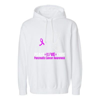 Peace Love Cure Pancreatic Cancer Awareness Gift Garment-Dyed Fleece Hoodie