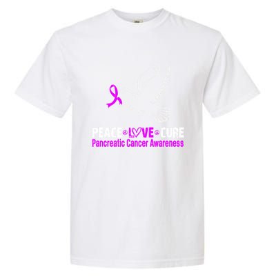 Peace Love Cure Pancreatic Cancer Awareness Gift Garment-Dyed Heavyweight T-Shirt