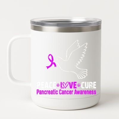 Peace Love Cure Pancreatic Cancer Awareness Gift 12 oz Stainless Steel Tumbler Cup