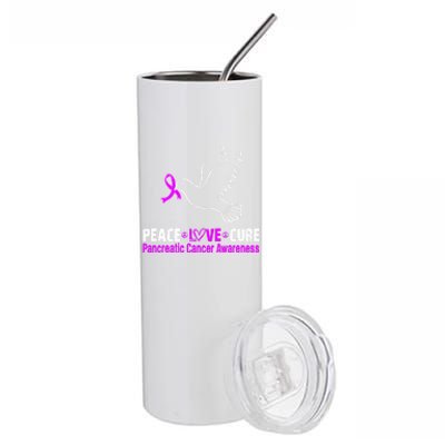 Peace Love Cure Pancreatic Cancer Awareness Gift Stainless Steel Tumbler