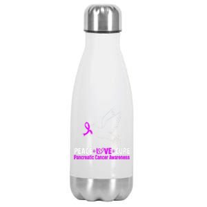 Peace Love Cure Pancreatic Cancer Awareness Gift Stainless Steel Insulated Water Bottle